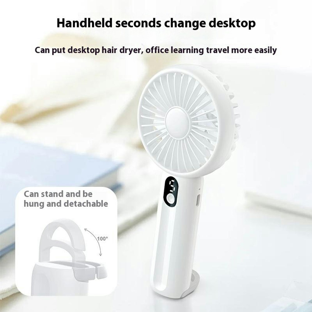 GF13 5 Speeds USB Rechargeable Handheld Fan Portable Mini Quiet Cooling Fan with Digital Display - Blue - Image 4