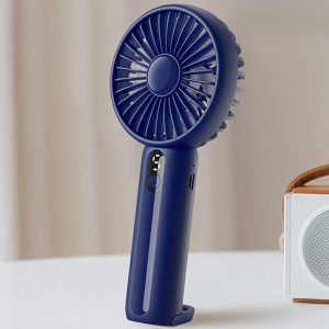 GF13 5 Speeds USB Rechargeable Handheld Fan Portable Mini Quiet Cooling Fan with Digital Display – Blue