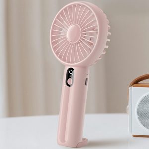 GF13 5 Speeds USB Rechargeable Handheld Fan Portable Mini Quiet Cooling Fan with Digital Display – Pink