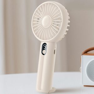 GF13 5 Speeds USB Rechargeable Handheld Fan Portable Mini Quiet Cooling Fan with Digital Display – Beige