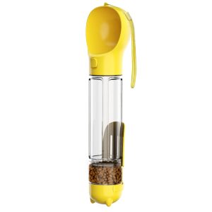 Multifunction Pet Dog Food Storage Box Water Bottle, with Poop Bag Dispenser+500ML Water Bottle Gift+Food Storage Box – Yellow