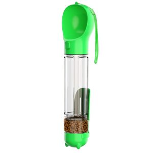 Multifunction Pet Dog Food Storage Box Water Bottle, with Poop Bag Dispenser+500ML Water Bottle Gift+Food Storage Box – Green