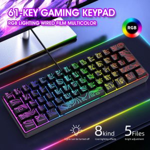 Y-FRUITFUL K401 61 Keys Gaming Keyboard with RGB Light 1.8m Wired Mechanical Keyboard for PC / Laptop – Black