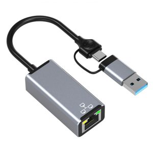 HC-72S USB-C / USB-A to RJ45 Ethernet Adapter 100Mbps LAN Network Converter for Laptop Phone Tablet – Grey