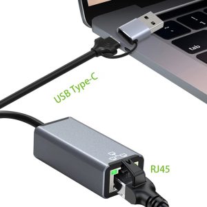 HC-72S USB-C / USB-A to RJ45 Ethernet Adapter 100Mbps LAN Network Converter for Laptop Phone Tablet – Grey