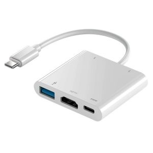 HC-04D USB-C Hub 3 in 1 Docking Station Type-C to 4K HD USB3.0 Splitter Adapter – White