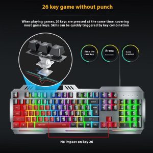 INPHIC K2 104-Key Wired Gaming Keyboard Metal Panel Mechanical Keyboard with 7 Color Backlit