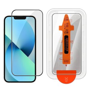 For iPhone 13 Full Screen Protector HD Clear Silk Printing High Aluminium-silicon Glass Film with Dust Removal Installation Frame – As Shown