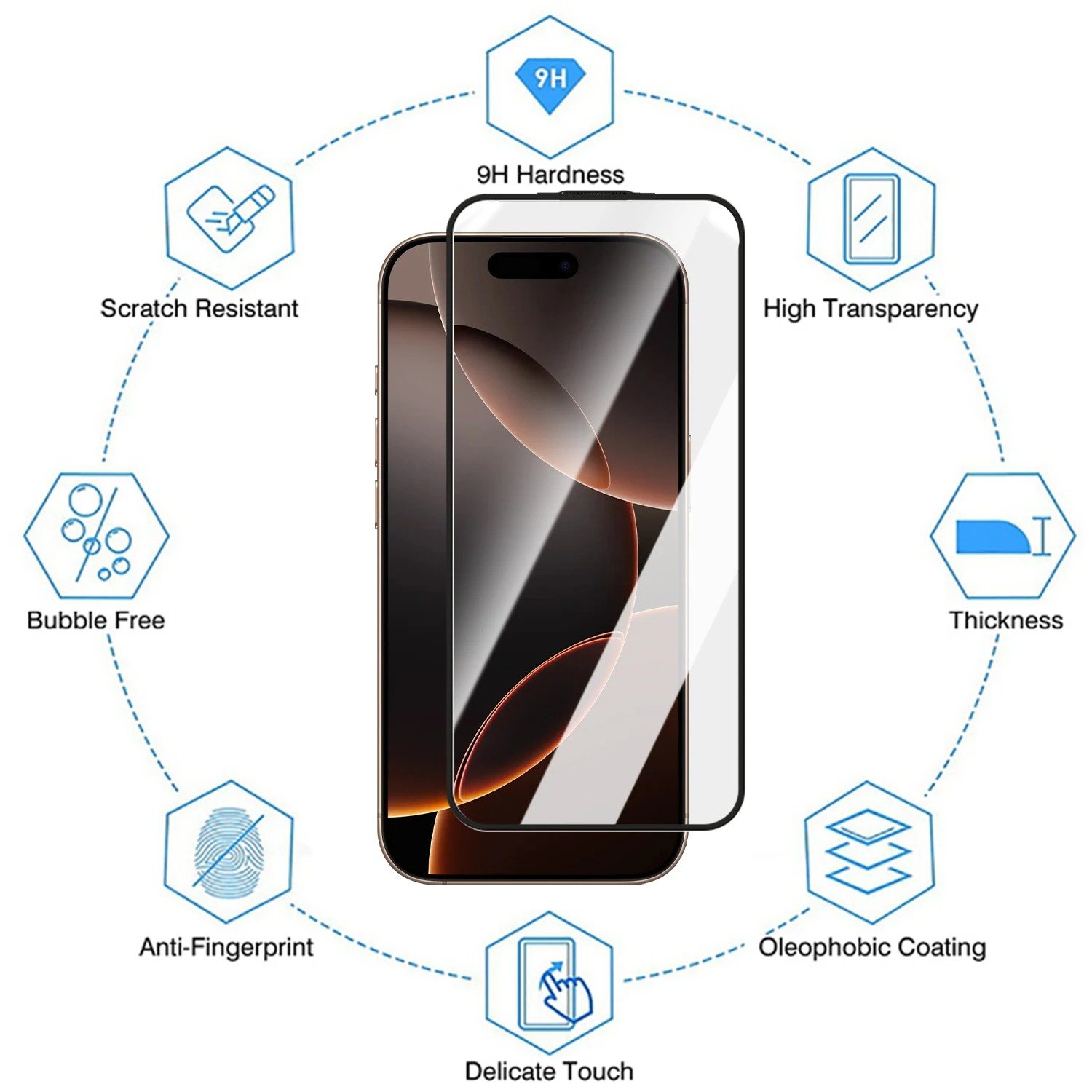 For iPhone 13 Full Screen Protector HD Clear Silk Printing High Aluminium-silicon Glass Film with Dust Removal Installation Frame - As Shown - Image 3