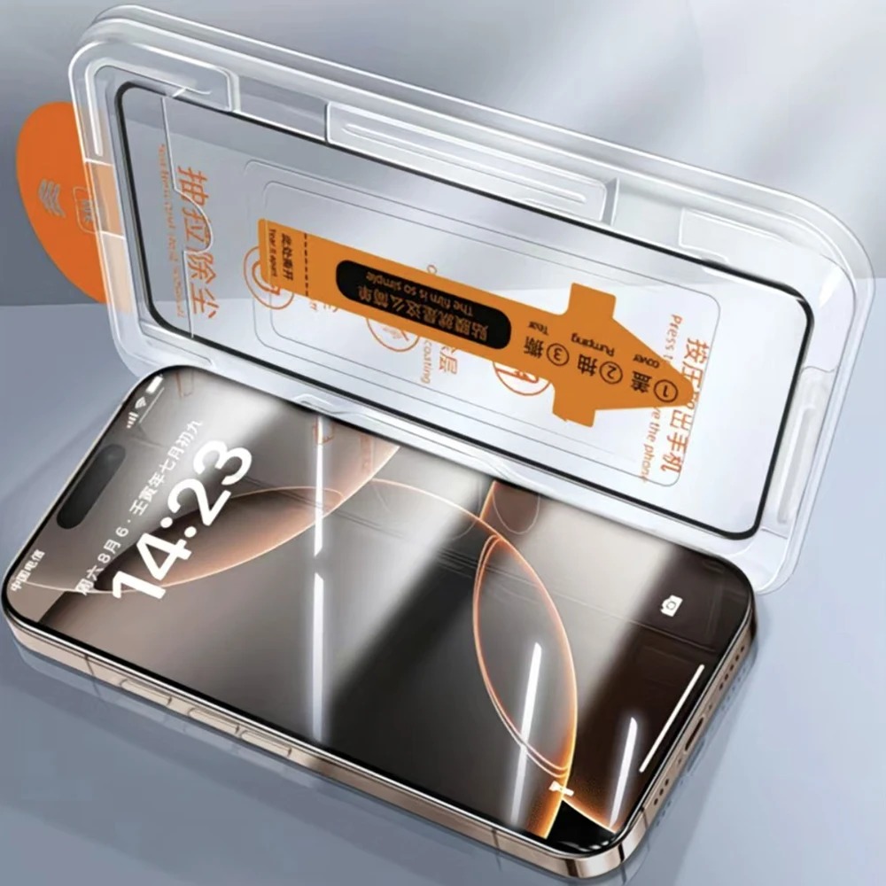 For iPhone 13 Full Screen Protector HD Clear Silk Printing High Aluminium-silicon Glass Film with Dust Removal Installation Frame - As Shown - Image 4