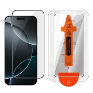 For iPhone 16 Pro Full Screen Protector HD Clear Silk Printing High Aluminium-silicon Glass Film with Dust Removal Installation Frame – As Shown
