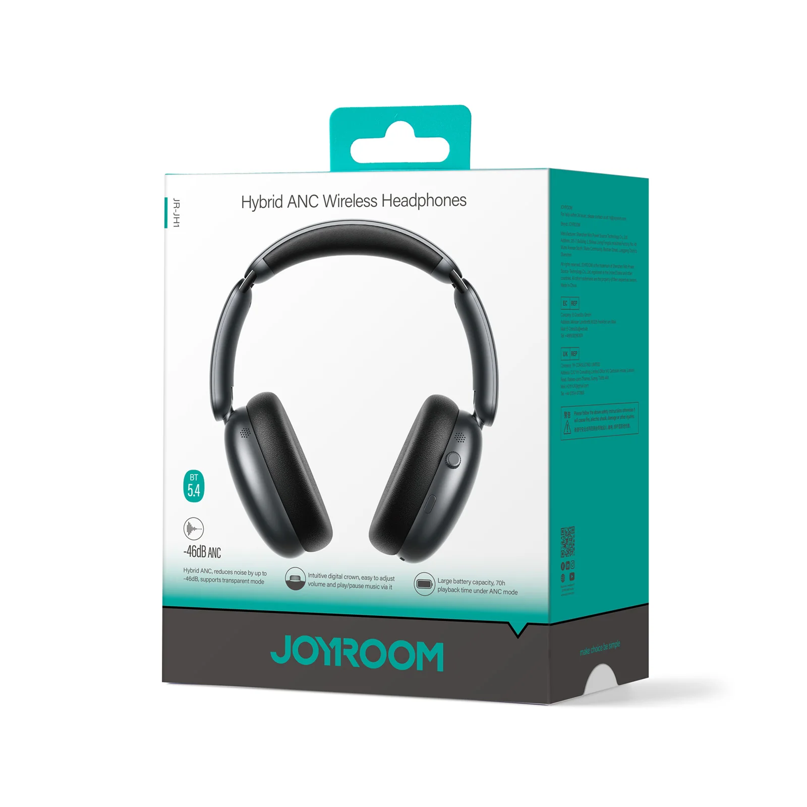 Joyroom Headphone Wireless Over-Ear with ANC, BT 5.4, Black EU (JR-JH1) - Image 4