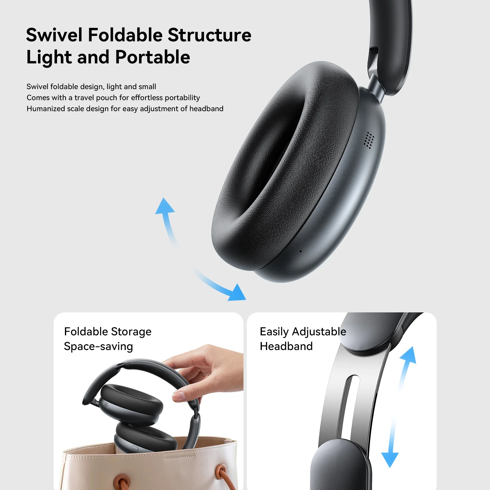 Joyroom Headphone Wireless Over-Ear with ANC, BT 5.4, Black EU (JR-JH1) - Image 3
