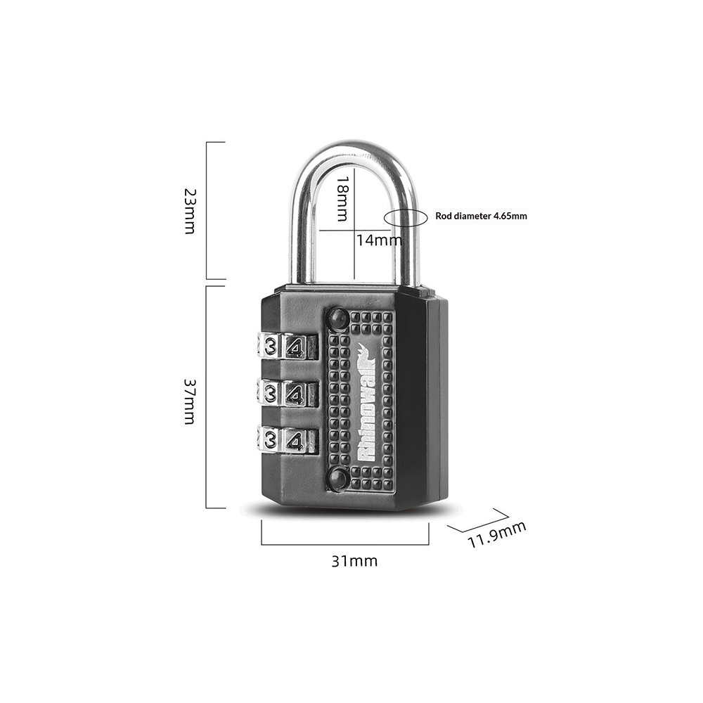 RHINOWALK XM10203 Motorcycle Bag Security Lock Zinc Alloy 3-Digit Anti Theft Combination Lock - Black - Image 4