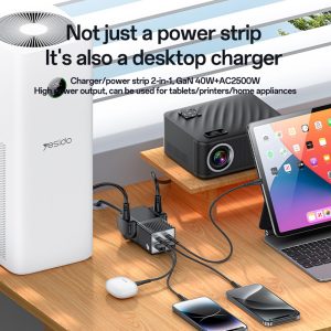 YESIDO MC37 40W Power Strip Multi Device Compatible USB-C USB-A Smart Charging Station – UK Plug