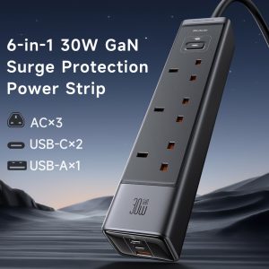 MCDODO CH-0600 UK Plug 6-in-1 30W GaN Surge Protection Power Strip (3 AC+2 USB-C+USB-A) – Black