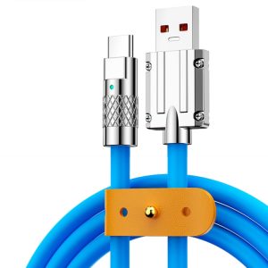 Mech Series 6A 120W USB to USB-C / Type-C Metal Plug Silicone Fast Charging Data Cable, Length: 1.2m(Blue)