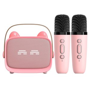 T99 Children Karaoke Speaker with Dual Microphone Multi Light Modes Bluetooth-Compatible Audio System – Pink
