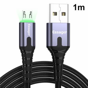 ESSAGER Micro USB to USB Nylon Braided Data Sync Charging Cord with LED Indicator 1m - Dark Grey