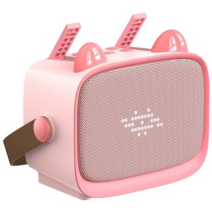 T99 Children Karaoke Speaker with Dual Microphone Multi Light Modes Bluetooth-Compatible Audio System – Pink