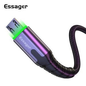 ESSAGER Micro USB to USB Nylon Braided Data Sync Charging Cord with LED Indicator 1m – Dark Grey