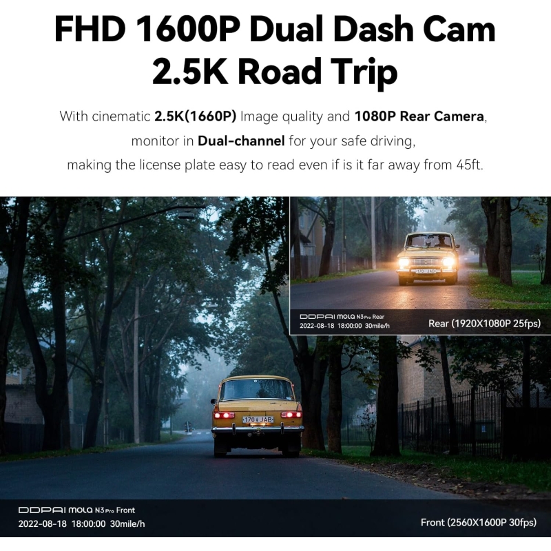 DDPAI Mola N3 Pro Dash cam GPS WiFi 2.5K FHD + Rear camera - Image 3