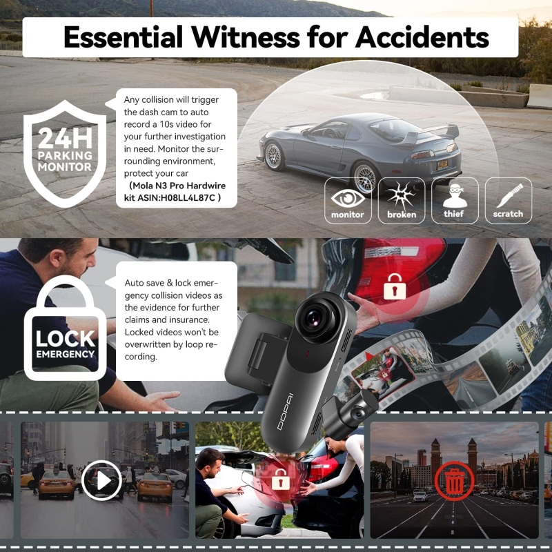 DDPAI Mola N3 Pro Dash cam GPS WiFi 2.5K FHD + Rear camera - Image 6