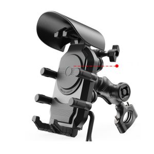 Wireless Charging Motorcycle Phone Holder with Sun Visor & Anti-Theft Lock 360-degree Rotation, Camera Compatible Handbar Version