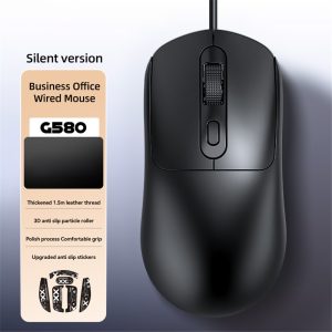 T-WOLF G580 Wired Mouse Ergonomic Design Office Mouse with 3D Anti-Slip Grille Roller 1000-1600 DPI – White