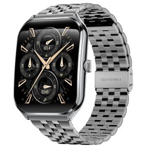 MT61 Ultra Thin Smart Watch 1.96 Inch AMOLED Curved Screen Bluetooth-Compatible Calling Health Monitor, Steel Strap – Black