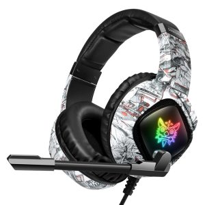 ONIKUMA K19 Camouflage Wired Gaming Heaset PS4 PC Gamer Stereo Headphones with Mic and LED Light – White