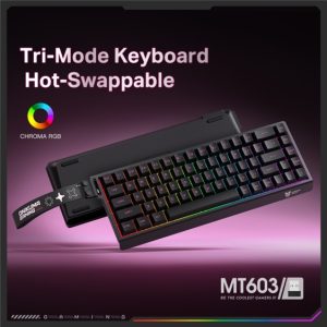 ONIKUMA MT603 68 Keys Mechanical Keyboard Three Modes 2.4GHz Wireless Gaming Keyboard – Black