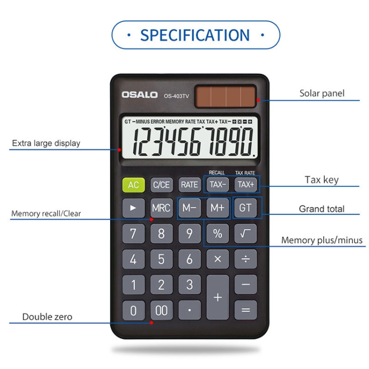 OSALO OS-403TV 10-digit LCD Screen Solar Dual Power Supply Mini Student Desktop Calculator - Image 3