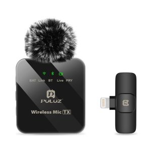 PULUZ PU645B Clip On Mic with 8 Pin Receiver 2.4G Low Latency ENC Noise Reduction Wireless Lavalier Microphone