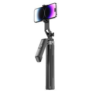 P18TK Selfie Stick with Single Square Fill Light Handheld Stabilizer Pop-up Tripod Stand for Live Streaming – Black