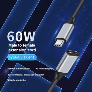 PD 60W Fast Charge Type C Male to Female Extension Cable Charging 400Mbp/s Sync Cord 4K Video Output, 0.25m