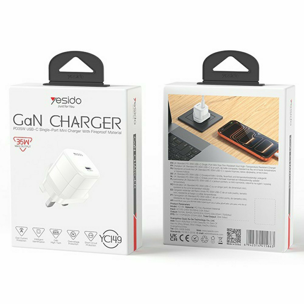 YESIDO YC149 PD 35W Travel Charger Adapter Single Port Type-C Fast Charging Adapter - UK Plug - Image 5