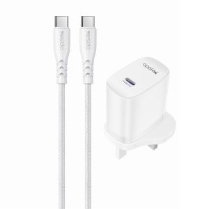 YESIDO YC153 UK Plug PD 35W USB-C Wall Charger Fast Charging Adapter with 1m Type-C Cable for Laptop Phone – White