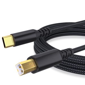 1M Printer Cable USB C to USB B Extension Cable 480Mbps Data Transfer Braided Cable for Windows, MacOS, Linux Systems – Black