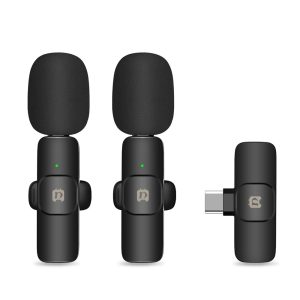 PULUZ PU3151B 2Pcs Noise Reduction Lavalier Wireless Microphone with Type-C Receiver