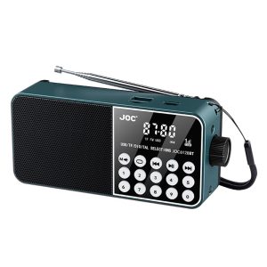 JOC 6128BT LED Display Digital Radio with Emergency Light Bluetooth-compatible FM Radio Support TF Card – Peacock Blue