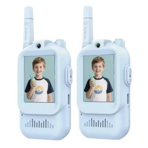 JK200 1 Pair 2.0 Inch Screen Interactive Video Walkie Talkie Set for Children 150-500m Range Communication – Blue+Blue