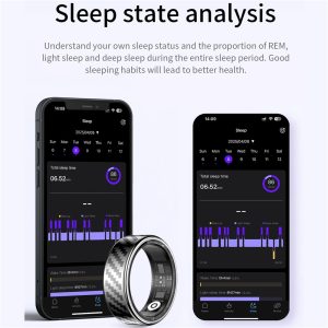 SY02 Carbon Fiber Pattern Smart Ring Multifunction Sleep Tracker Blood Oxygen Heart Rate Monitor, with Charging Case – Black / Size 10