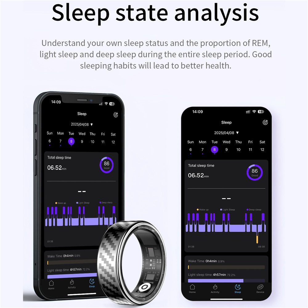 SY02 Carbon Fiber Pattern Smart Ring Multifunction Sleep Tracker Blood Oxygen Heart Rate Monitor, with Charging Case - Black / Size 12 - Image 2