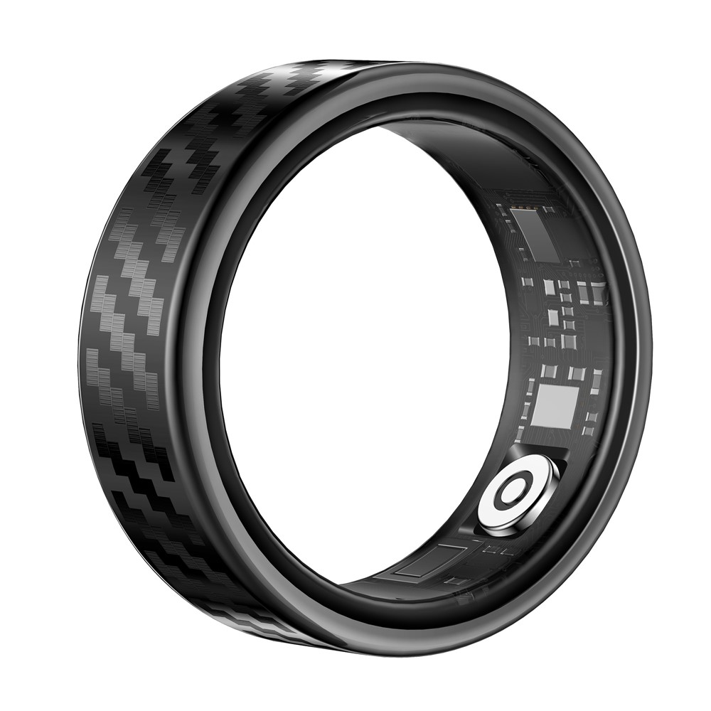 SY02 Carbon Fiber Pattern Smart Ring Multifunction Sleep Tracker Blood Oxygen Heart Rate Monitor, with Charging Case - Black / Size 12 - Image 4