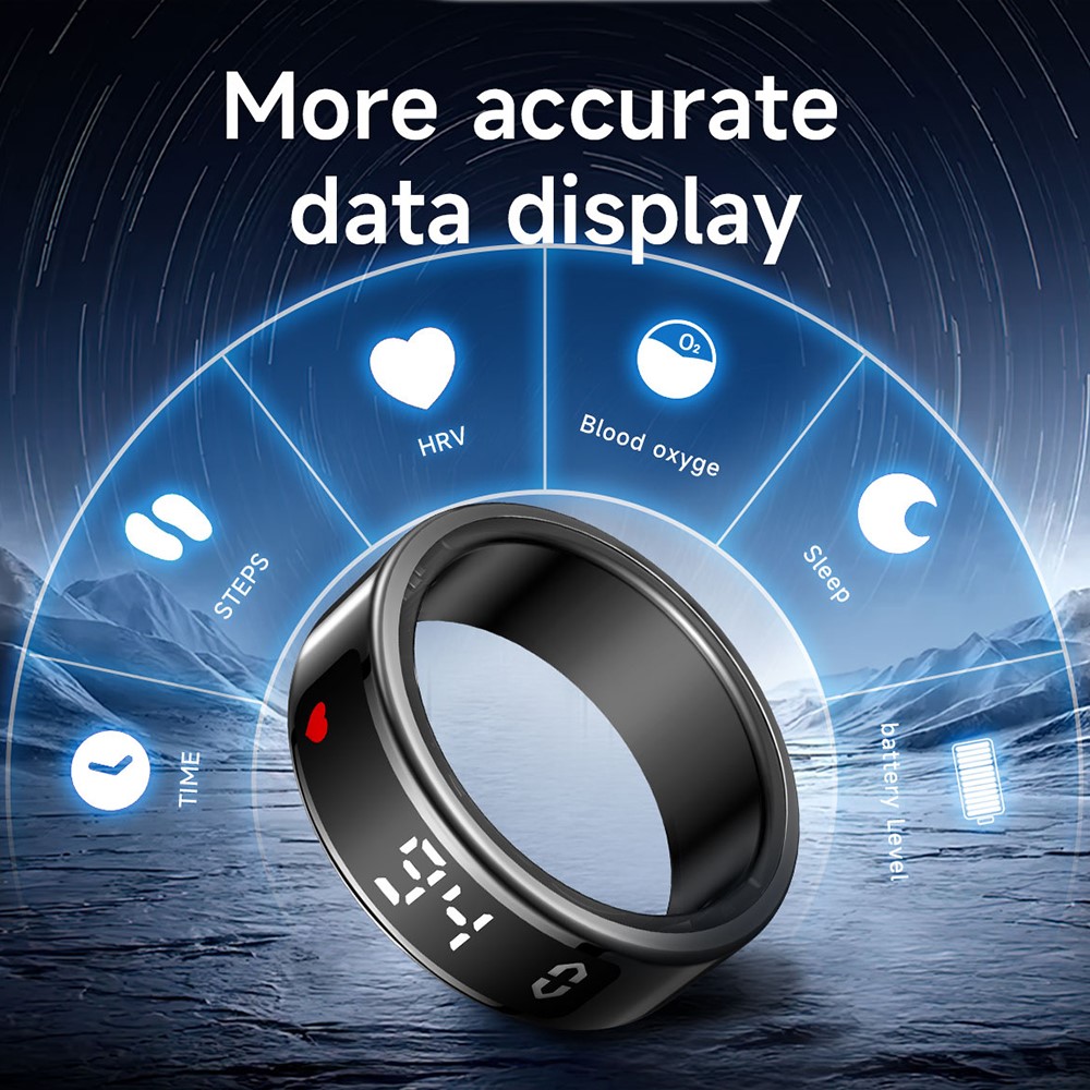 SY01 Digital Display Smart Ring Sleep Blood Oxygen Heart Rate Monitor Ring with Charging Case - Black / Size 10 - Image 4