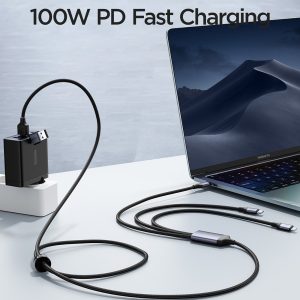 JOYROOM SA21-2T3 Speedy Series for iPhone 15 Series 1.5m Multi Fast Charging Cable 100W USB-A+Type-C to iP+Type-C+Micro Nylon Braided Charging Cord
