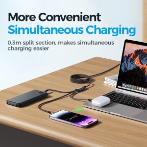 JOYROOM SA21-1T3 Speedy Series for iPhone 15 Series 1.2m 30W Fast Charging Cable Nylon Braided Type-C to iP+Type-C+Micro 3-in-1 Multi Charging Cord