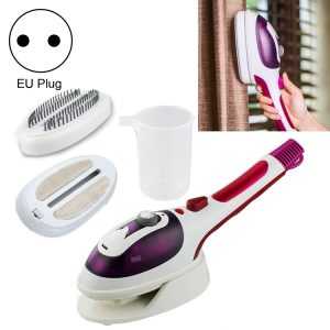 Multifunction Household Handheld Steamer Travel Portable Hand – Held Steam Hanging Hot Machine Ceramic Bottom with Flannelette Brush & Hair Brush & Measuring Cup,EU Plug(Purple)
