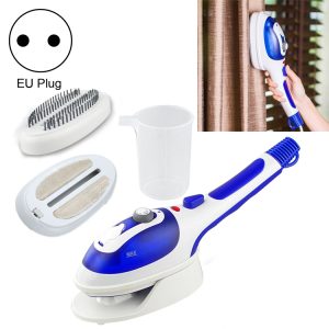 Multifunction Household Handheld Steamer Travel Portable Hand – Held Steam Hanging Hot Machine Ceramic Bottom with Flannelette Brush & Hair Brush & Measuring Cup,EU Plug(Blue)